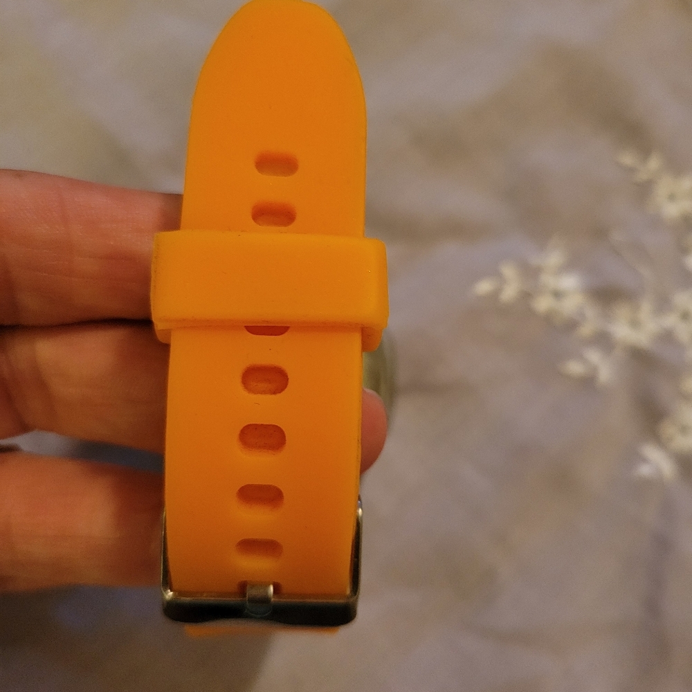Geneva Women's Platinum Watch With Orange Silicone Band - Picture 3 of 5